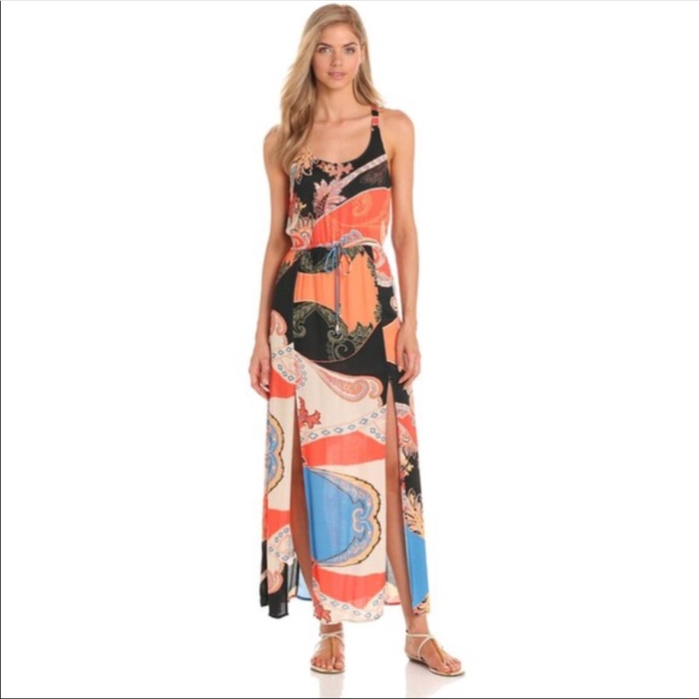 Drawstring Waist Double Front Slit Sleeveless Maxi - Picture 2 of 7